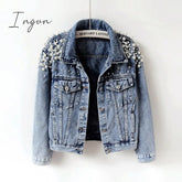 Ingvn - Denim Jacket Women New Autumn Women’s Jean Jackets Pearl Casual Coat Long Sleeve Outerwear