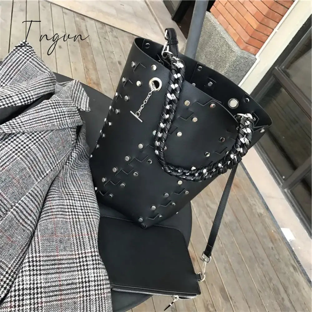 Ingvn - Designer Rivets Large Bucket Bags Women Purses And Handbags Female High Quality Shoulder
