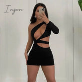 Ingvn - Double Layer Autumn Women Bodycon Dress Party New Arrivals White One Shoulder Cut Out