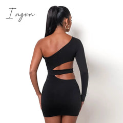 Ingvn - Double Layer Autumn Women Bodycon Dress Party New Arrivals White One Shoulder Cut Out