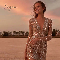 Ingvn - Dress Woman Mini Evening Party Long Sleeve Deep V Neck Skinny Sexy Clubwear Max Size Dresses