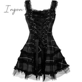 Ingvn - Dress Women Classic Frill Lace Dresses Sleeveless Plaid Vintage Gothic Mini Ball Gowns