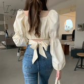 Ingvn - Elegant Blouse Women Spring Summer 2023 New French Style Square Collar Puff Sleeve Chic
