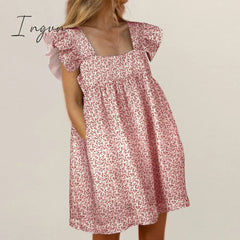 Ingvn - Elegant Butterfly Sleeve Ruffle Mini Dress Casual Square Collar Print Party Women Summer