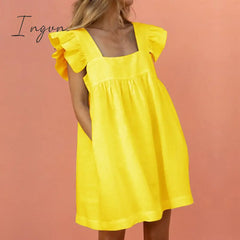 Ingvn - Elegant Butterfly Sleeve Ruffle Mini Dress Casual Square Collar Print Party Women Summer