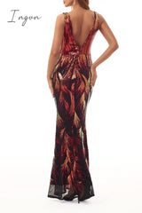 Ingvn - Elegant College Color Block Contrast V Neck Evening Dress Dresses Dresses/Party And Cocktail