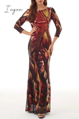 Ingvn - Elegant College Color Block Sequins Patchwork O Neck Evening Dress Dresses Dresses/Party