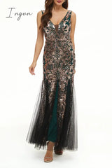 Ingvn - Elegant College Patchwork Sequins V Neck Evening Dress Dresses Dresses/Party And Cocktail