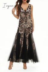 Ingvn - Elegant College Patchwork Sequins V Neck Evening Dress Dresses Dresses/Party And Cocktail