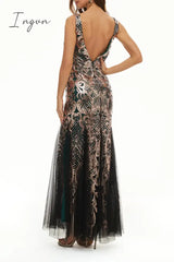 Ingvn - Elegant College Patchwork Sequins V Neck Evening Dress Dresses Dresses/Party And Cocktail