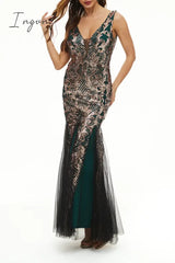 Ingvn - Elegant College Patchwork Sequins V Neck Evening Dress Dresses Dresses/Party And Cocktail