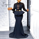 Ingvn - Elegant Floor Length Long Evening Party Dress Women Sexy Lace Sheer Sleeve Plus Size Tunic
