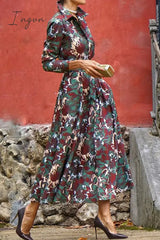 Ingvn - Elegant Floral Bandage Turndown Collar Printed Dress Dresses Dresses/Vintage