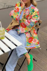 Ingvn - Elegant Floral Patchwork Contrast O Neck Outerwear Colour / S