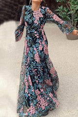 Ingvn - Elegant Floral Patchwork O Neck Printed Dress Dresses Black Pink / S Dresses/Floral