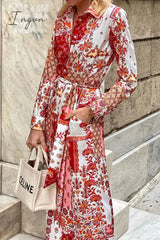 Ingvn - Elegant Floral Pocket Frenulum Turndown Collar Shirt Dress Dresses Dresses/Floral