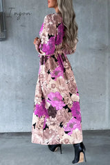 Ingvn - Elegant Floral Slit V Neck Printed Dress Dresses Dresses/Floral