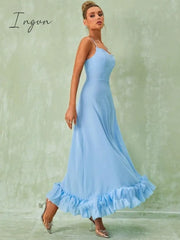 Ingvn - Elegant Flower Hem Sexy Midi Dress Women Spaghetti Strap Sleeveless Backless A- Line Loose