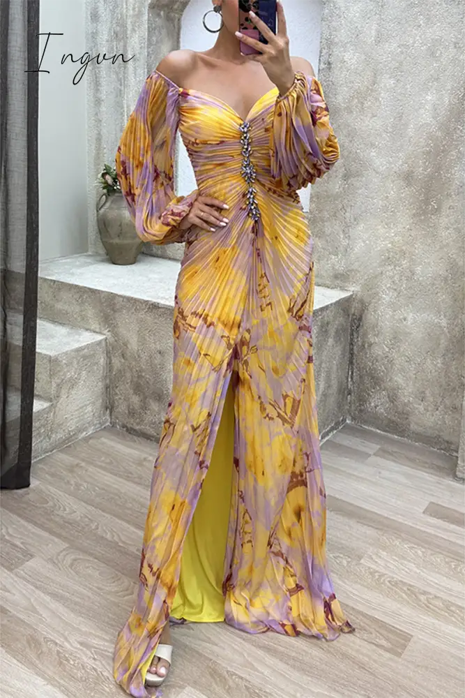 Ingvn - Elegant Formal Gradual Change Fold V Neck Evening Dress Dresses Dresses/Party And Cocktail