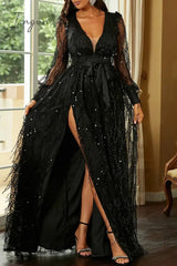 Ingvn - Elegant Formal Print Tassel Sequins High Opening V Neck Evening Dress Dresses Dresses/Party