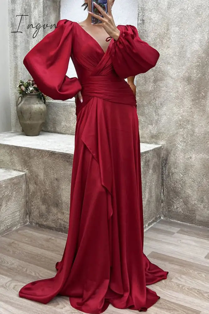 Ingvn - Elegant Formal Solid Fold V Neck Evening Dresses(3 Colors) Dresses/Party And Cocktail