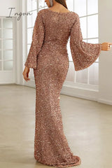 Ingvn - Elegant Formal Solid Sequins V Neck Evening Dress Dresses Dresses/Party And Cocktail