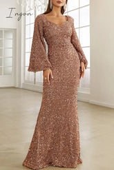 Ingvn - Elegant Formal Solid Sequins V Neck Evening Dress Dresses Dresses/Party And Cocktail