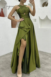 Ingvn - Elegant Formal Solid Slit Asymmetrical Halter Evening Dress Dresses Dresses/Party And