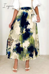 Ingvn- Elegant Gradual Change Print Pleated High Waist Type A Full Bottoms Bottoms/Skirts
