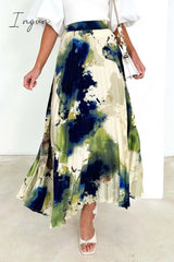 Ingvn- Elegant Gradual Change Print Pleated High Waist Type A Full Bottoms Bottoms/Skirts