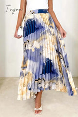 Ingvn- Elegant Gradual Change Print Pleated High Waist Type A Full Bottoms Bottoms/Skirts