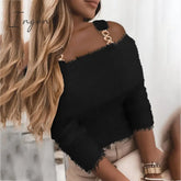 Ingvn - Elegant Off Shoulder Knitted Sweater Women Winter Slim Oversized Sweaters Pullovers Autumn