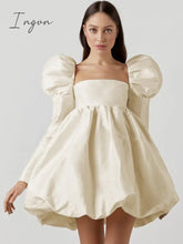 Ingvn - Elegant Party Dress For Women Sexy Backless Mini Long Sleeve Pleated Ball Gown Puffy