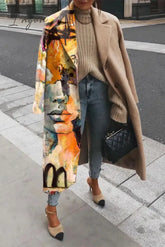 Ingvn - Elegant Print Contrast Turn-Back Collar Outerwear Outerwear/Coats & Cardigan