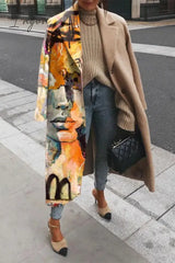 Ingvn - Elegant Print Contrast Turn-Back Collar Outerwear Khaki / S Outerwear/Coats & Cardigan