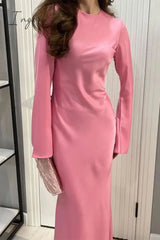 Ingvn - Elegant Simplicity Solid Patchwork O Neck One Step Skirt Dresses Dresses/Long Sleeve