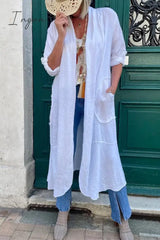 Ingvn - Elegant Simplicity Solid Pocket Cardigan Collar Outerwear