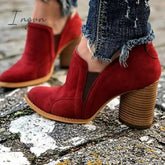 Ingvn - Elegant Slip On Chunky Heel Ankle Boots