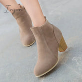 Ingvn - Elegant Slip On Chunky Heel Ankle Boots Apricot / 5