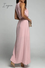 Ingvn - Elegant Solid Backless Slit O Neck Sleeveless Dress Dresses Dresses/Chiffon