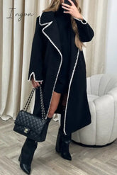 Ingvn - Elegant Solid Embroidered Turndown Collar Outerwear Outerwear/Coats & Cardigan