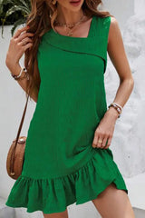 Ingvn - Elegant Solid Flounce Fold Oblique Collar Sleeveless Dress Dresses Dresses/Summer