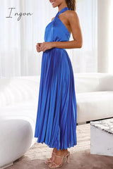 Ingvn - Elegant Solid Fold Halter Dresses Dresses/Summer