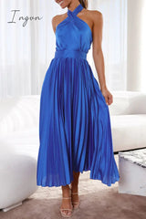 Ingvn - Elegant Solid Fold Halter Dresses Dresses/Summer