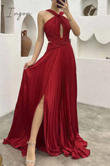 Ingvn - Elegant Solid Fold Halter Evening Dress Dresses Dresses/Party And Cocktail