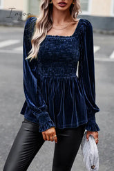 Ingvn - Elegant Solid Fold Square Collar Tops Tops/Long Sleeve