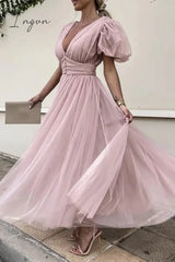 Ingvn- Elegant Solid Lace Mesh V Neck Evening Dress Dresses Dresses/Party And Cocktail