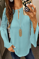 Ingvn - Elegant Solid Lace O Neck Tops(5 Colors) Tops/Long Sleeve Tops
