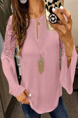 Ingvn - Elegant Solid Lace O Neck Tops(5 Colors) Tops/Long Sleeve Tops