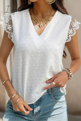 Ingvn - Elegant Solid Lace V Neck Tops Tops/Blouses & Shirts